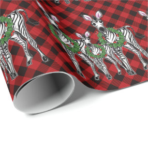 Papier Cadeau Fête Zebra Holly couronne buffle rouge