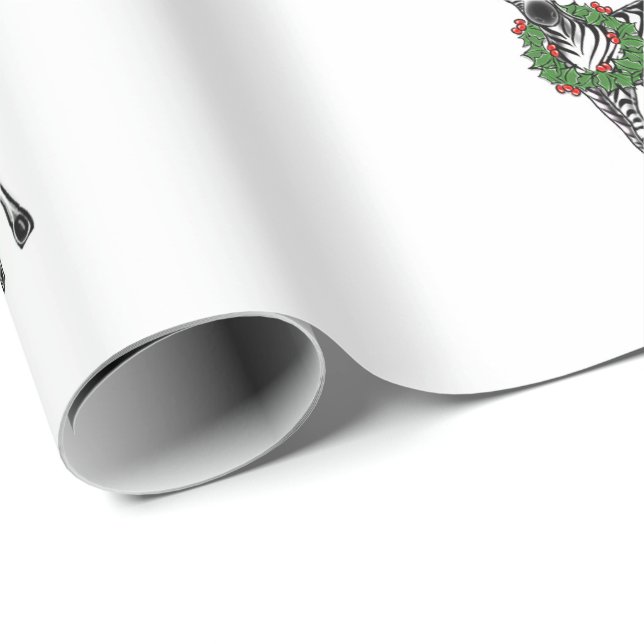 Papier Cadeau Fête Zèbre avec couronne Holly (Coin rond)