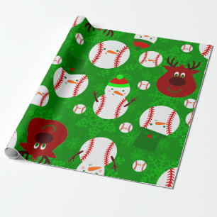 Papier Cadeau fêtes de baseball bonhomme de neige renne flocon d