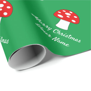 Papier Cadeau Fêtes de Noël aux champignons verts et rouges
