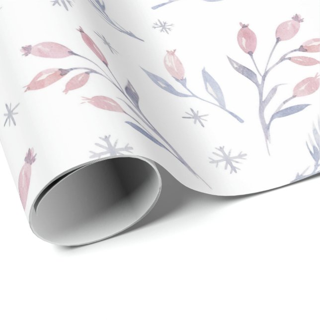 Papier Cadeau Fêtes de Noël des Pale Winter Berries (Coin rond)
