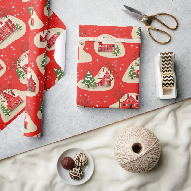 Papier Cadeau Fêtes de Noël Maisons de neige d'hiver (Artisanat)