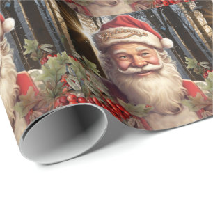 Papier Cadeau Fêtes de Noël Santa Claus forêt enneigée