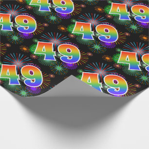 Papier Cadeau Feu coloré + Motif arc-en-ciel "49" N° d'événement