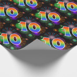 Papier Cadeau Feu d'artifice coloré + Motif arc-en-ciel "10" N° 