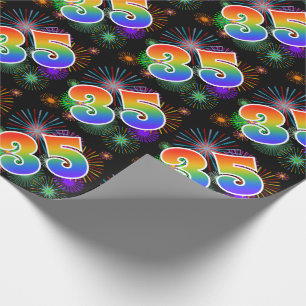 Papier Cadeau Feu d'artifice coloré + Motif arc-en-ciel "35" N° 