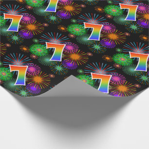 Papier Cadeau Feu d'artifice coloré + Motif arc-en-ciel "7" N° d
