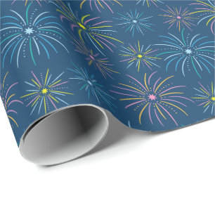 Papier Cadeau Feu d'artifice couleur plat Motif - Bleu