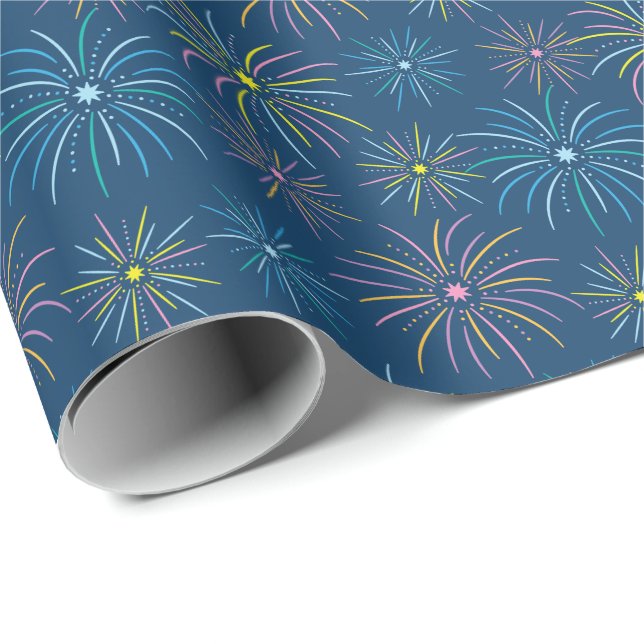 Papier Cadeau Feu d'artifice couleur plat Motif - Bleu (Coin rond)