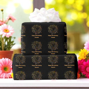 Papier Cadeau Feu d'artifice Jaune Noir Papier d'enveloppement d