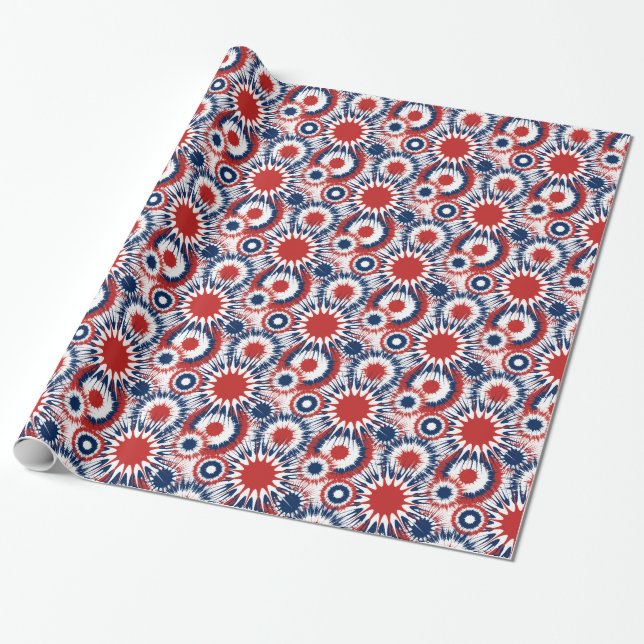 Papier Cadeau Feu d'artifice patriotique éclate en rouge blanc e (Déroulé)