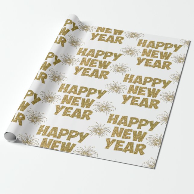 Papier Cadeau feu de la nouvelle année or happy (Déroulé)