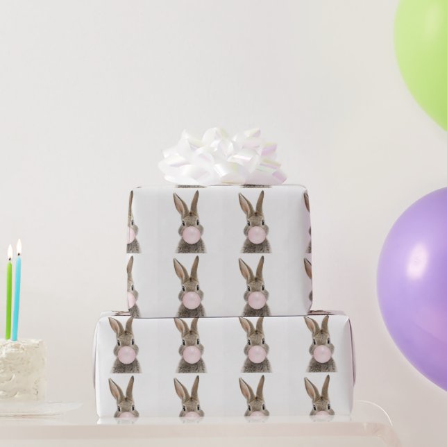 Papier Cadeau Feu de lapin rose bulle gomme (Cadeaux de fête)