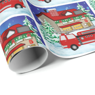Papier Cadeau Feu d'incendie Station d'hiver Noël