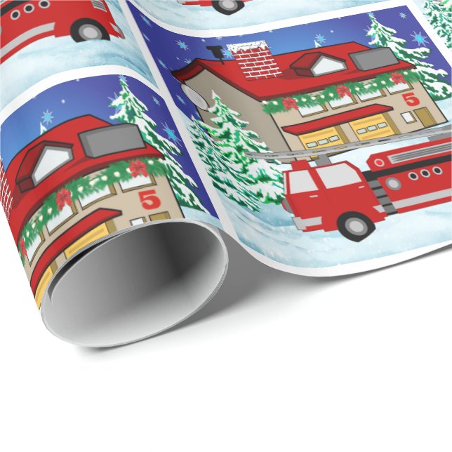Papier Cadeau Feu d'incendie Station d'hiver Noël (Coin rond)