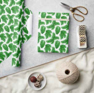Papier Cadeau Feuillage Botanique Vert Vibrant Motif Organique
