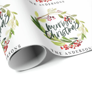 Papier Cadeau Feuillage d'aquarelle du plus Joyeux Noël