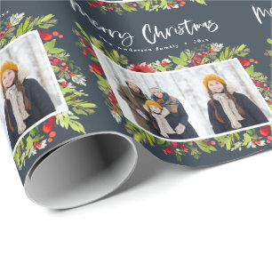 Papier Cadeau Feuillage d'aquarelle traditionnel + noël photo