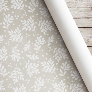 Papier Cadeau Feuillage de Noël moderne cadeau de vacances beige