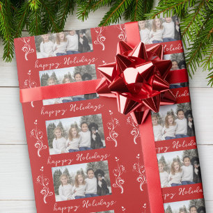 Papier Cadeau Feuillage de photo de famille Noël Joyeux Fête Rou