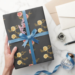 Papier Cadeau Feuillage doré et boutons de fleurs