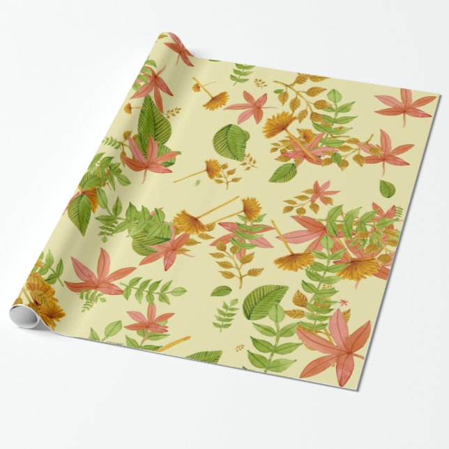 Papier Cadeau Feuillage vintage d'automne (Déroulé)