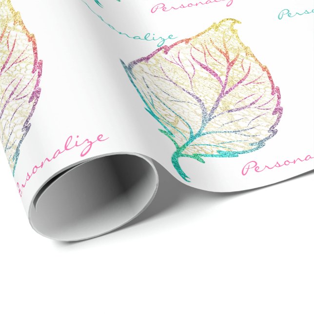 Papier Cadeau Feuille d'automne élégante mignonne pastel rose sa (Coin rond)