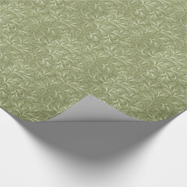 Papier Cadeau Feuille de ginkgo biloba sur le vert sauge (Coin)