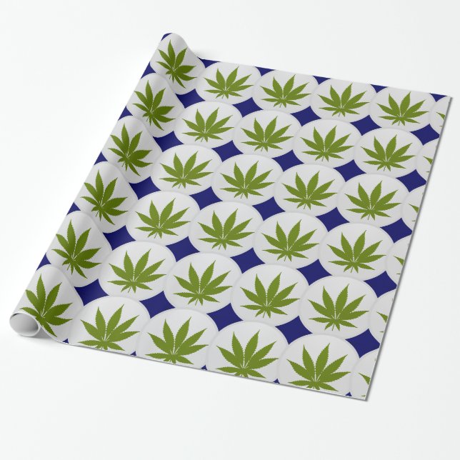 Papier Cadeau Feuille de mauvaises herbes sur diamants blancs et (Déroulé)