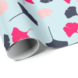 Papier Cadeau Feuille de Navy Blue, Pink, Light Blue Ginkgo