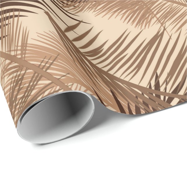 Papier Cadeau Feuille de palme, Brown foncé, tan et beige (Coin rond)