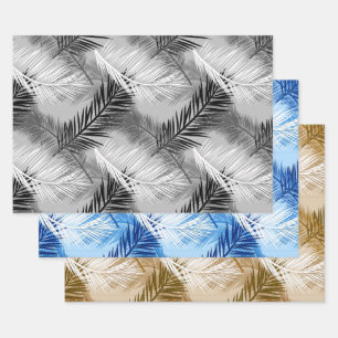 Papier Cadeau Feuille de palme, Vert, Noir/Blanc, Bleu, Tan