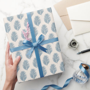 Papier Cadeau Feuille de palmier bleu et crème
