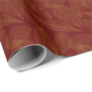 Papier Cadeau Feuille d'or Bourgogne marron cramoisi botanique