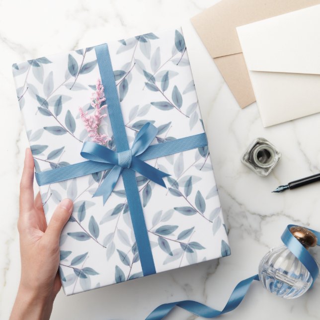 Papier Cadeau Feuille Motif Aquarelle bleu ardoise (Cadeaux)