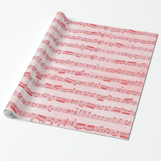 Papier Cadeau Feuille musicale rouge vintage (Déroulé)