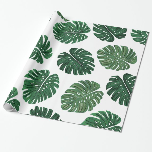 Papier Cadeau Feuille peint à la main tropical d'usine de (Déroulé)
