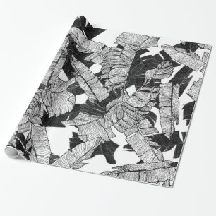 Papier Cadeau Feuille tropical noir et blanc moderne de banane