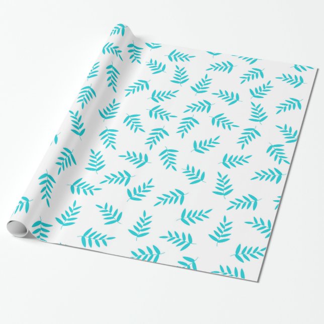 Papier Cadeau Feuille tropicale bleu et blanc (Déroulé)