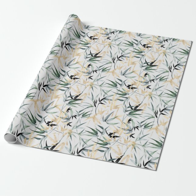 Papier Cadeau Feuilles Artsy Green et Jaune Bamboo Tree (Déroulé)
