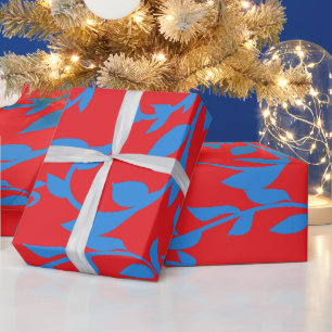 Papier Cadeau Feuilles Bleues Vignes Rouge Botanique