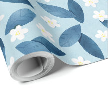 Feuilles bleus et fleurs blanches Motif sans coutu