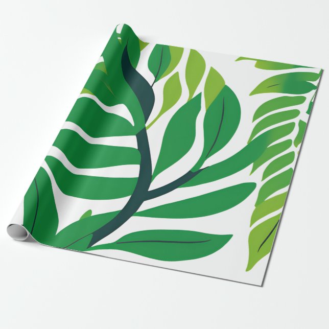 Papier Cadeau Feuilles botaniques verts (Déroulé)