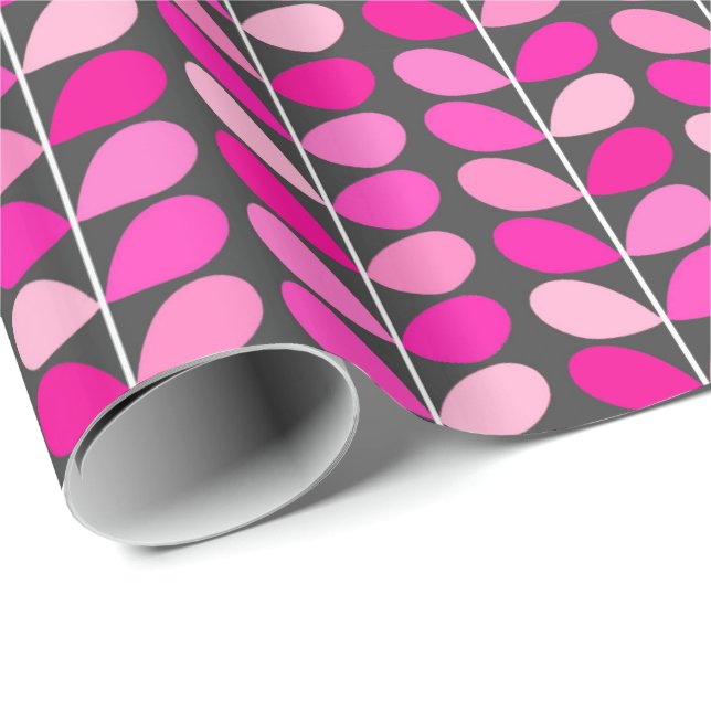 Papier Cadeau Feuilles danois du milieu du siècle, Fuchsia rose  (Coin rond)