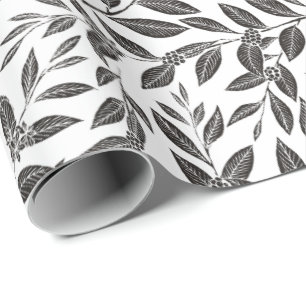 Papier Cadeau Feuilles d'arbre à café motif noir