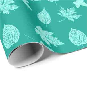 Papier Cadeau Feuilles d'automne - aqua et turquoise