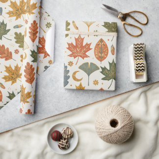 Papier Cadeau Feuilles d'automne aquarelles bohème fantaisistes