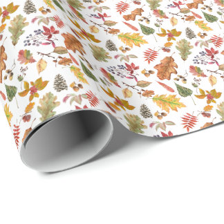 Papier Cadeau Feuilles d'automne avec maïs et baies sauvages san