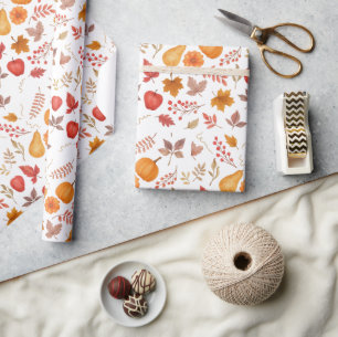 Papier Cadeau Feuilles d'automne, Citrouille et design saisonnie