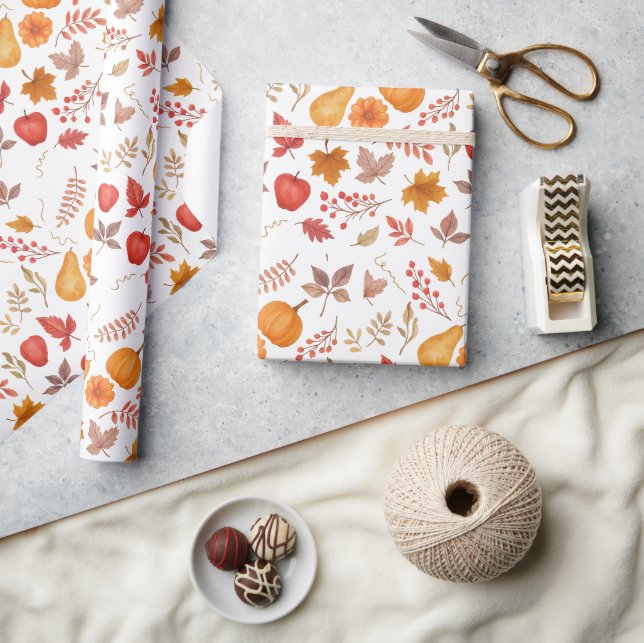 Papier Cadeau Feuilles d'automne, Citrouille et design saisonnie (Artisanat)